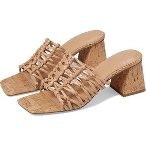 Marc Fisher LTD Women's Colica Heeled Sandals 8 Beige Block Cork Heel